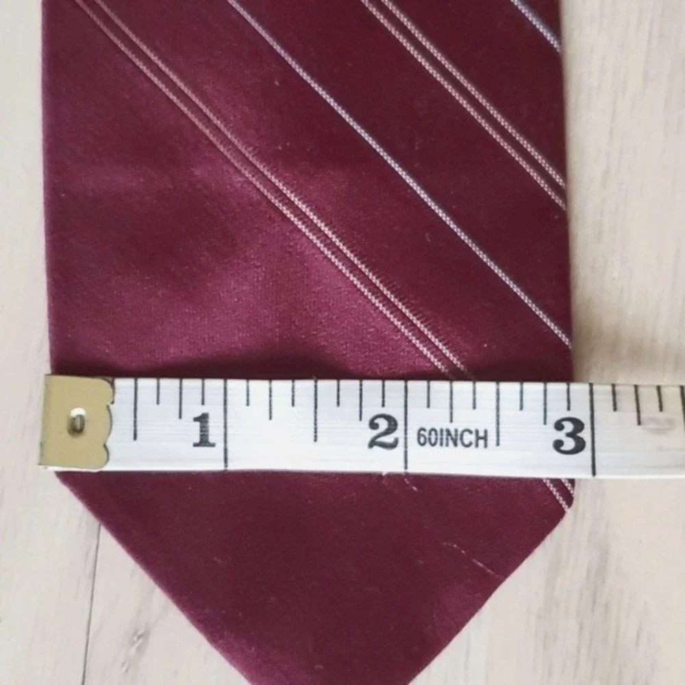 EUC Lanvin Paris Mens Neck Tie Lined Diagonal Stripes Logo Dark Red Maroon Suit